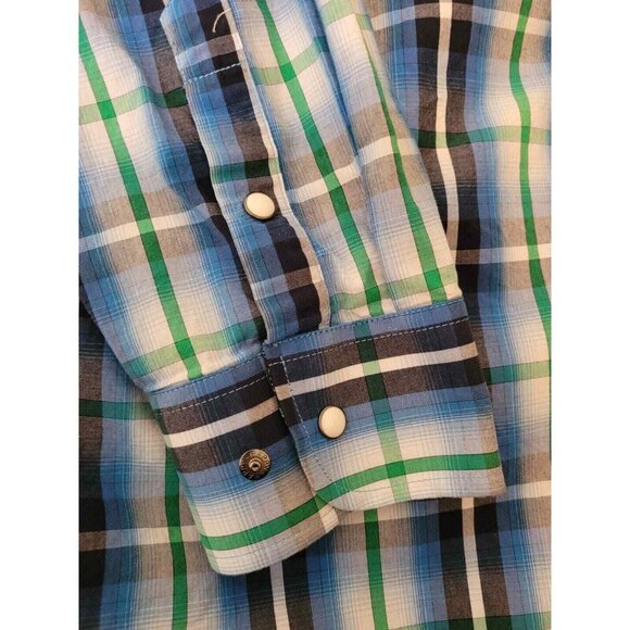 Panhandle Mens 2XL Western Shirt Blue Plaid Pearl Snap Long Sleeve Cotton XXL - Picture 4 of 8